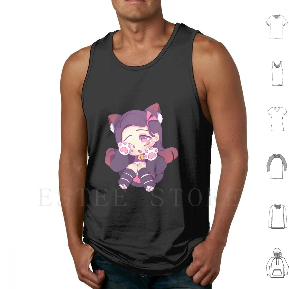 Neko Nezuko Tank Tops Vest Cotton Neko Nezuko Kimetsu No Yaiba Chibi Cute Kitty Neko Nezuko Demon