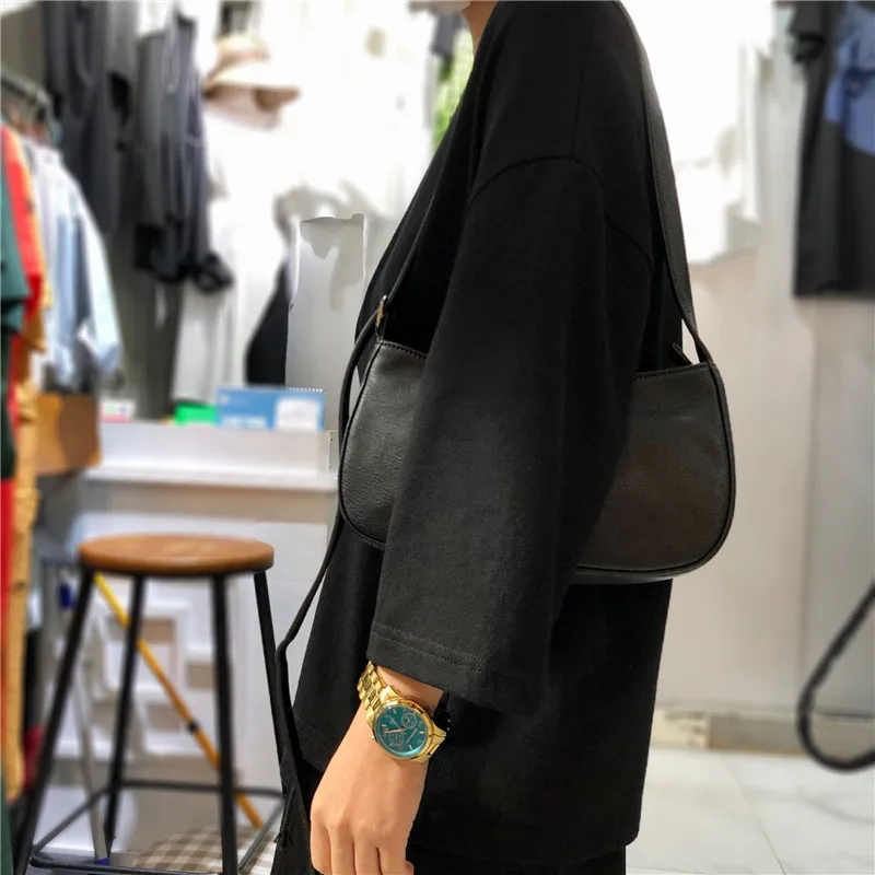 Retro Black Women Shoulder Bag Natural Cowhide Leather Handbags Subaxillary Messenger Bag Female Crossbody Bags Bolsa Feminina