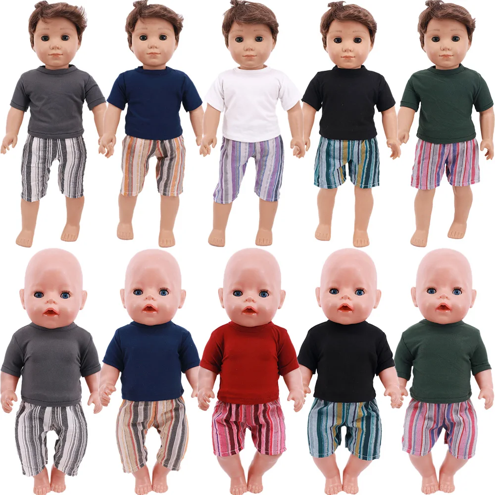 Solid Color T-shirt Suit Striped Pants For 43Cm Baby Reborn&18 Inch Girl American Doll,Our Generation Baby Clothes,Accessories