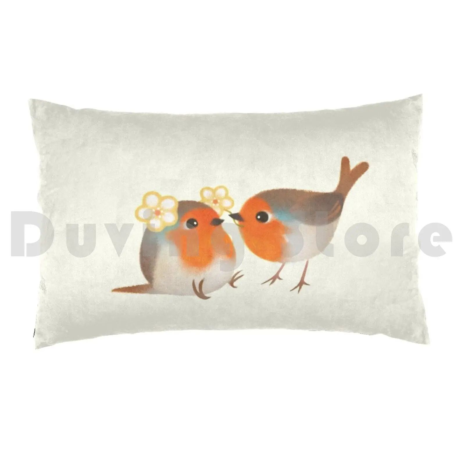 Flowers For You Pillow Case Printed 35x50 European Robin Robin Bird Animal Love Happy Flower Present