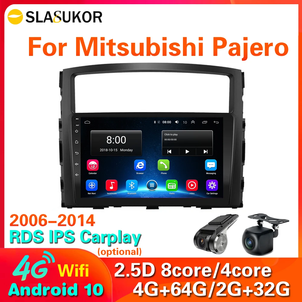 

4G LTE 64 Rom Android 10 для Mitsubishi PAJERO 4 2006 - 2014 Автомагнитола мультимедийный видеоплеер навигация GPS 2 Din BT головное устройство