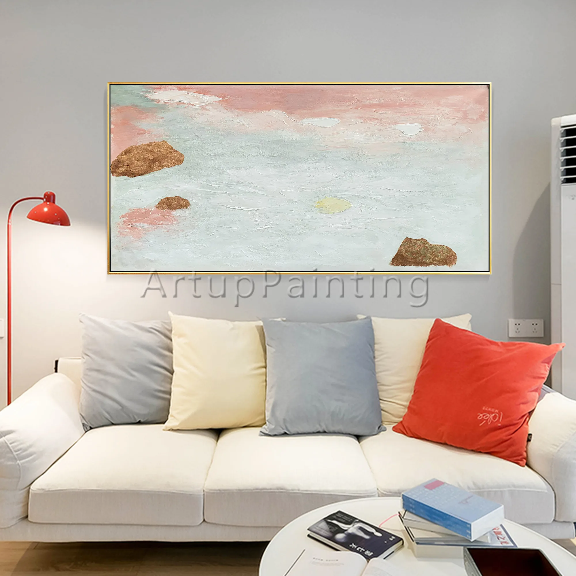 Modern Abstract Hand Painted oil Canvas Painting pink grey light blue wall Art Picture for living room Home Decoration