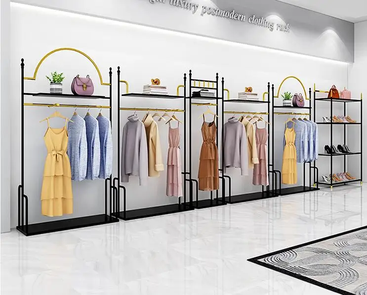 Fashion clothing store display rack women's clothing store hanging rack floor-type display rack decoration design