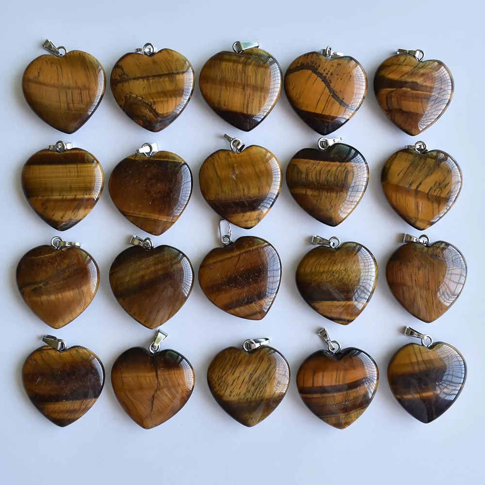 2020 fashion natural tiger eye stone heart charms pendants for jewelry making 25mm top quality 20pcs Wholesale free shipping