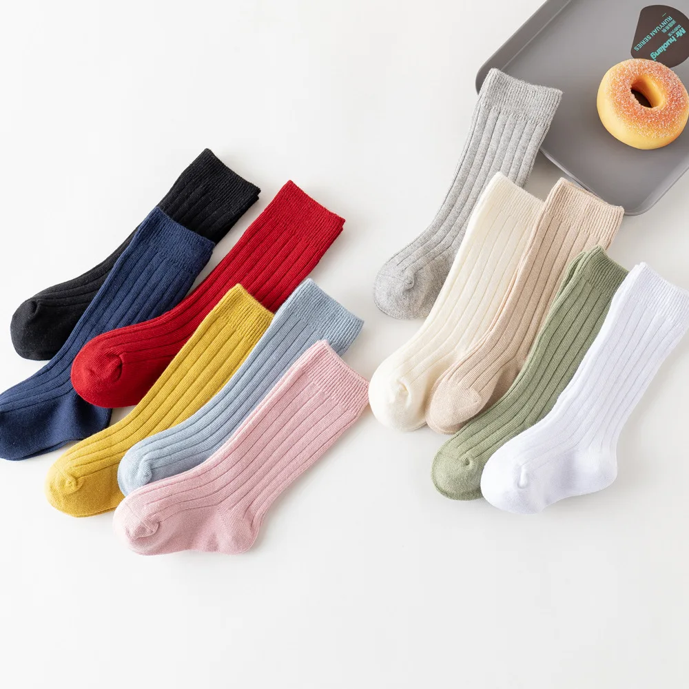 Baby Socks Newborn Kids Infant Girls Boys Knee High Sock Toddler Girl Solid Cotton Stripe Plain Long Sock For 0-3 Years Children