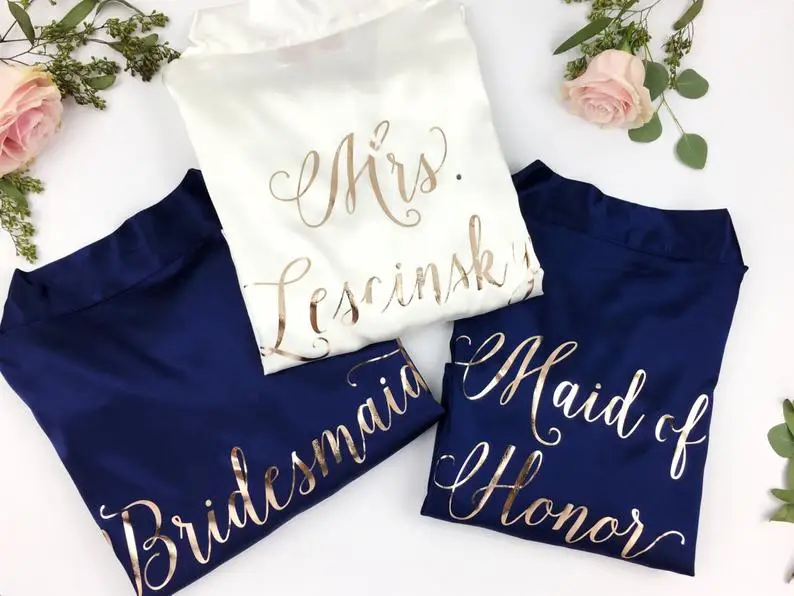 personalized Bride Robe Bridesmaid robe Honor Robe Bachelorette Party dress robe Maid of Honor kimono bathrobe satin dates names