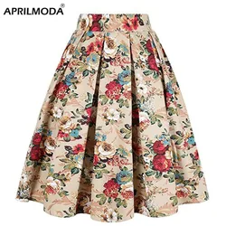 Estate stile francese donna corto Vintage pieghettato a vita alta stampa floreale Jupe Longo elegante donna ufficio anni '50 gonne a tunica Midi