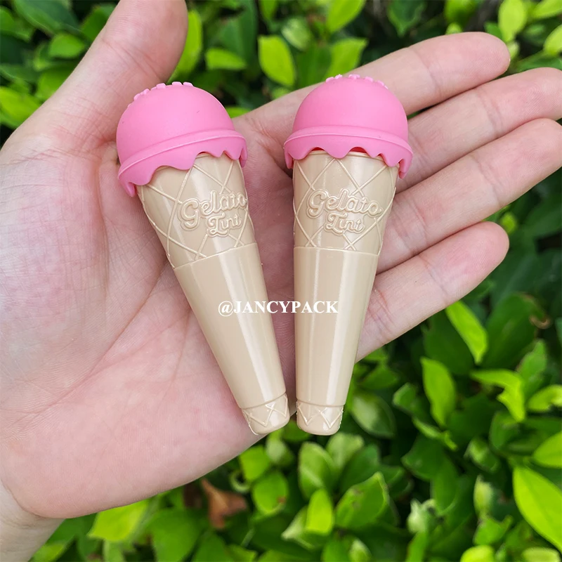 Tubo de brillo de labios en forma de helado de 8ml, tubos vacíos de brillo de labios, botella de lápiz labial de cristal transparente, botella rellenable al por mayor