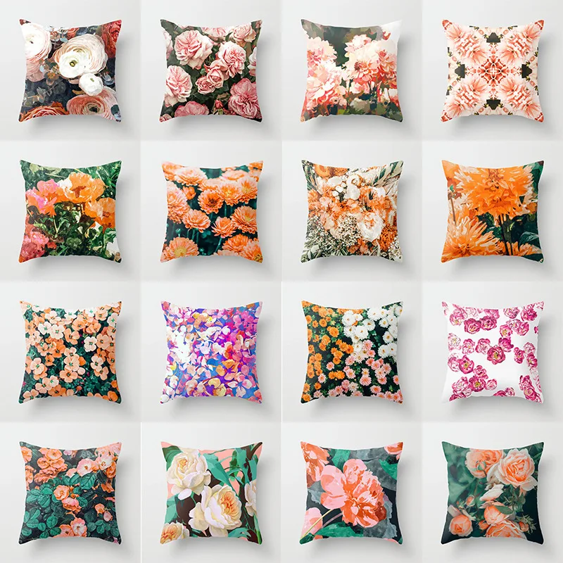 New Hand Painted Floral Pillows Case American Country Roses Print Cushions Case Farmhouse Flowers Decorative Sofa Throw Pillows