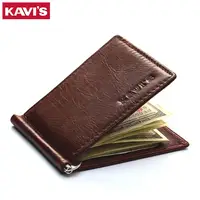 KAVIS-cartera plegable de cuero genuino para hombre y mujer, billetera con Clip para dinero, funda con abrazadera