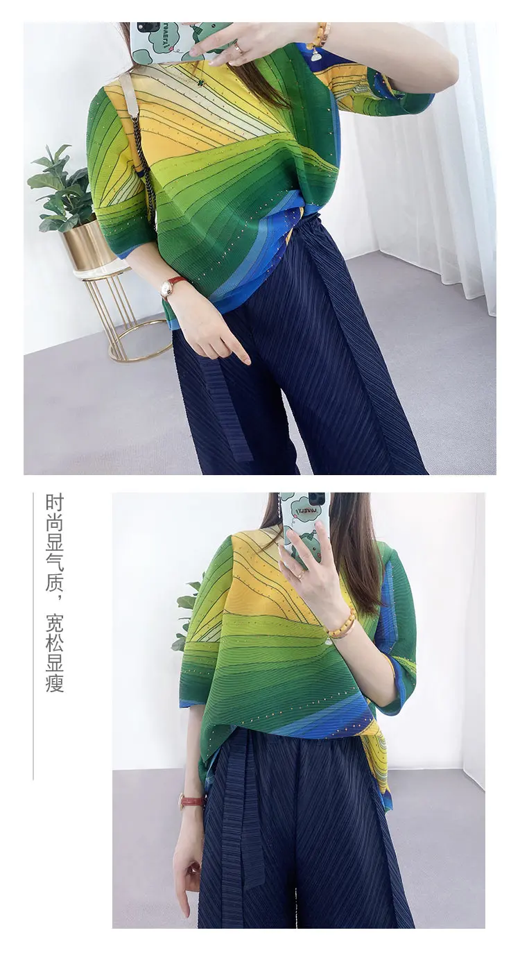 HOT SELLING Miyake Fold  striped loose T-shirt half sleeve T-shirt IN STOCK