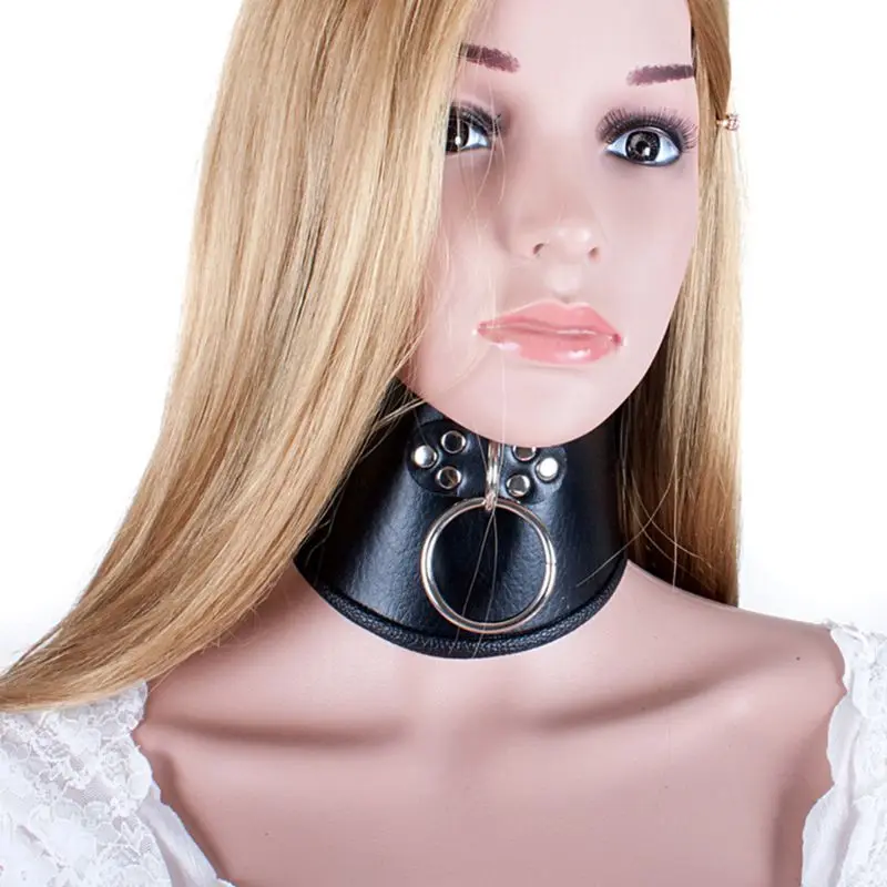 PU Leather BDSM Bondage Posture Neck Collar With Pull Ring Adjustable Collar Rings Belt Slave Bondage Strap Harness Sex