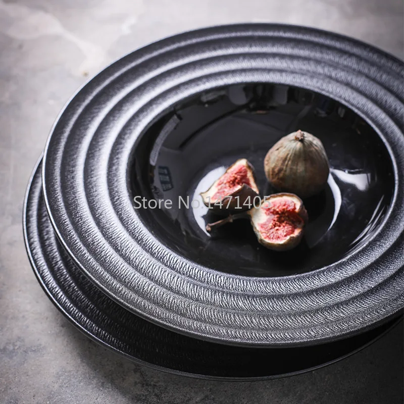 Creative Ceramic Steak Plate Frosted Black Plate Nordic Western Plate Flat Plate Cold Dish Plate Dish Position Upper Plate Bowl