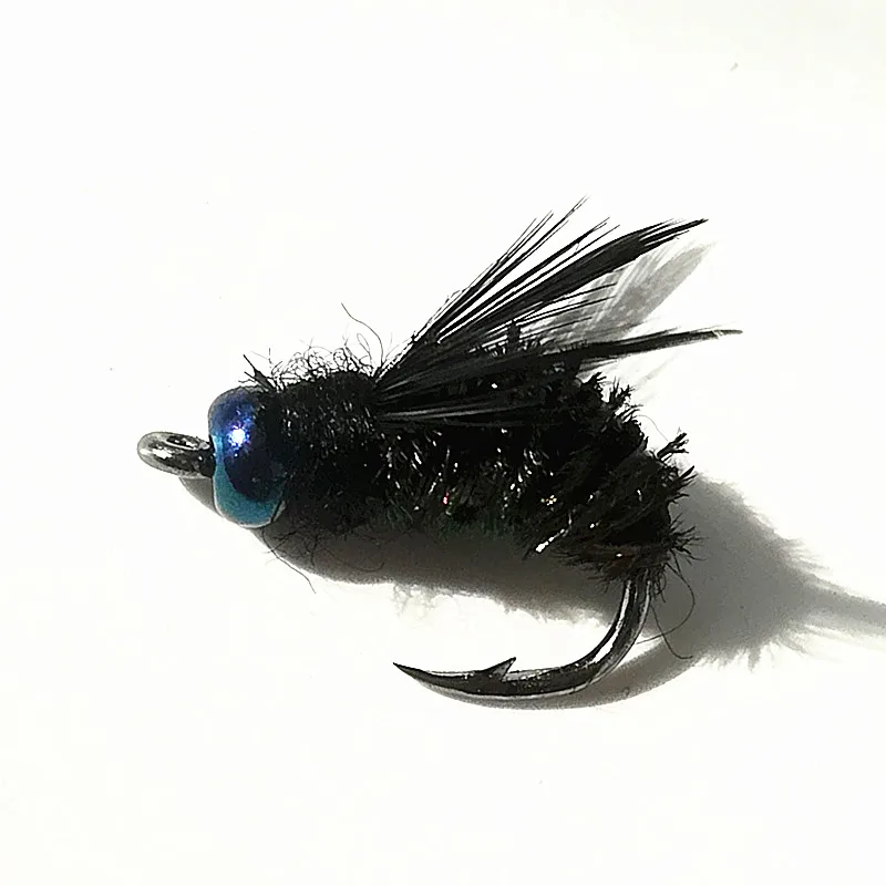 KKWEZVA 18PCS angeln locken #8 Schwarz haken Pfau Feder Material Nymph Spinner Baetis Fly Köder Trout Fly Fishing fliegen & Lockt