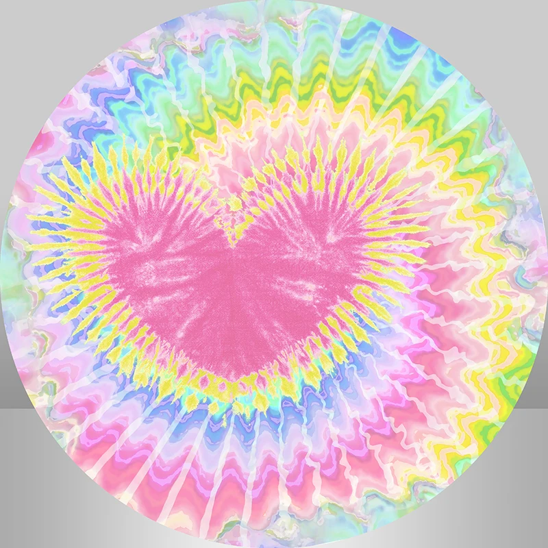 Circle Round Backdrop Cover Tie Dye Heart Valentines Day Background Custom Newborn Birthday Party Decoratoon Cake Table Banner