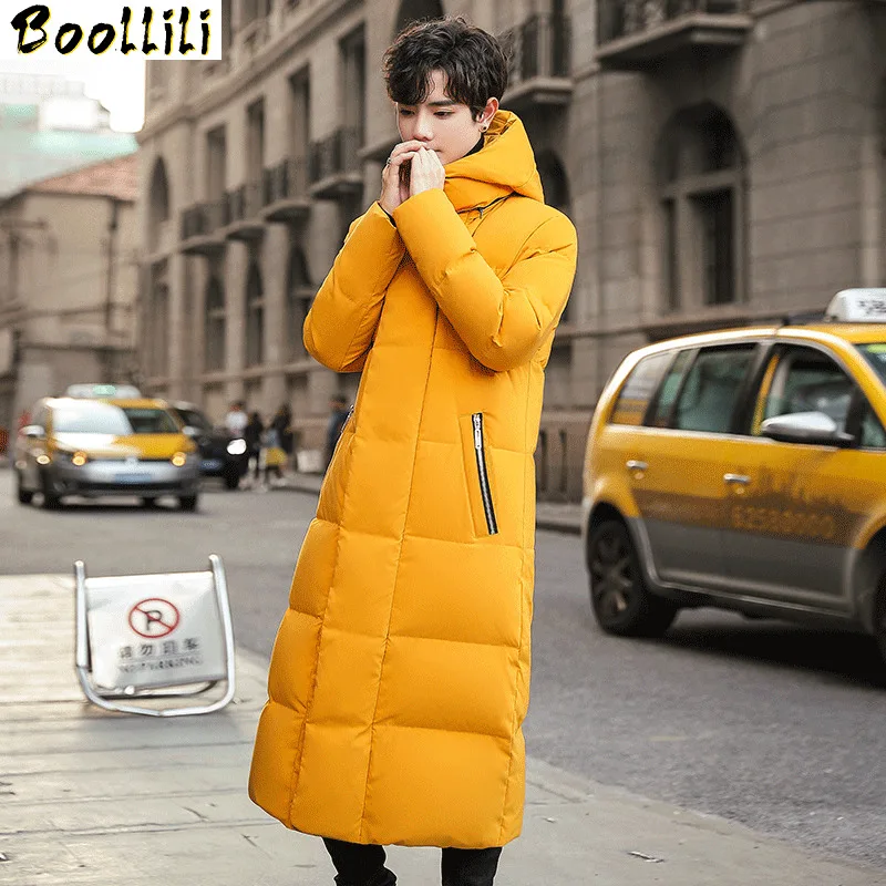 2023 New Boolili Winter High Quality 90% White Duck Down X-long Hooded Jackets Men Men's X-Long Parka, Warm Coat Plus-size M-4XL