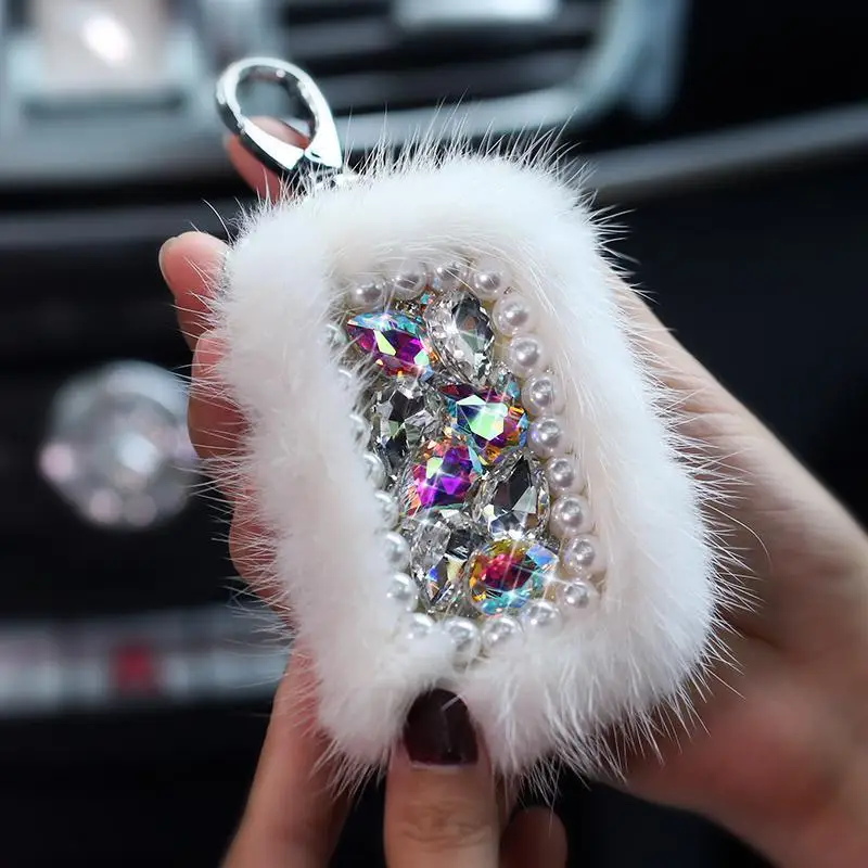 Car key case universal lady key protection cover diamond key case cute car keychain protection cover luxury keychain wallet