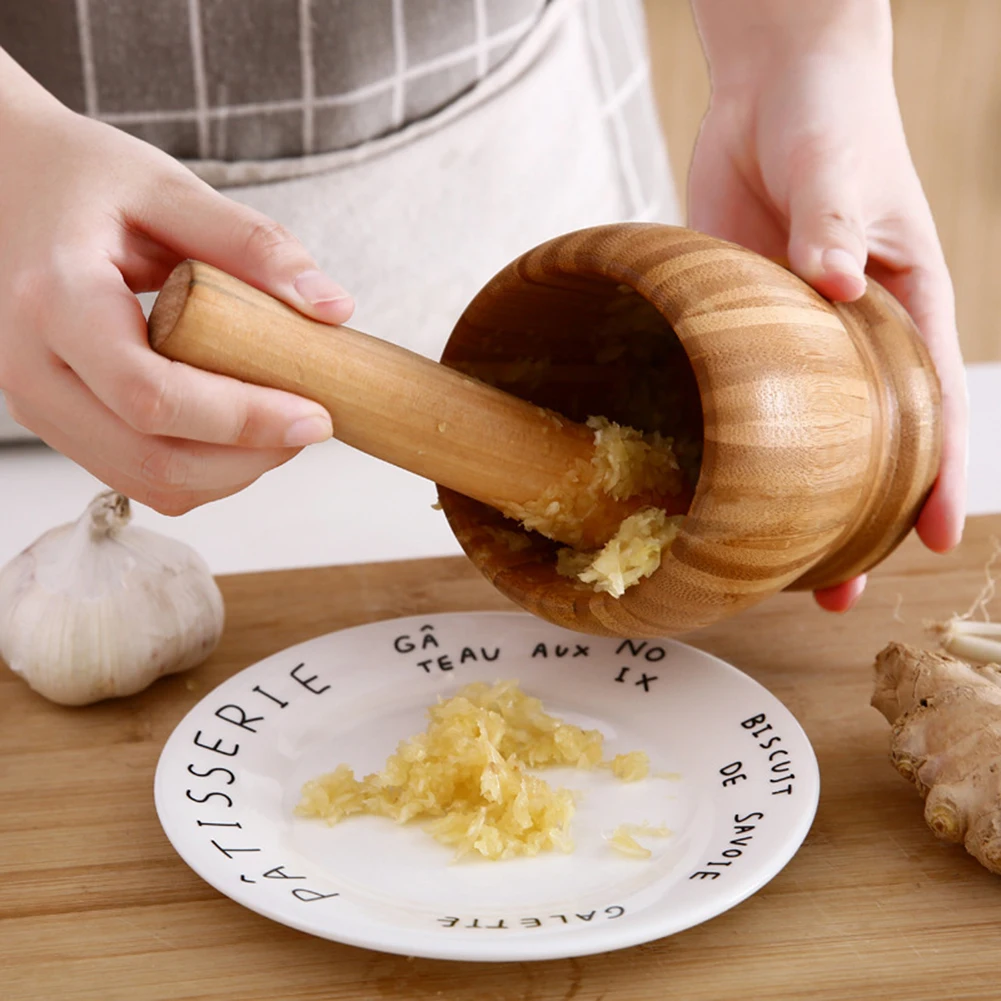 

Household Garlic Pounding Pot Multifunctional Wooden Pounding Medicine Pot Manually Grinding Chinese Medicine Pot Kitchen Tool