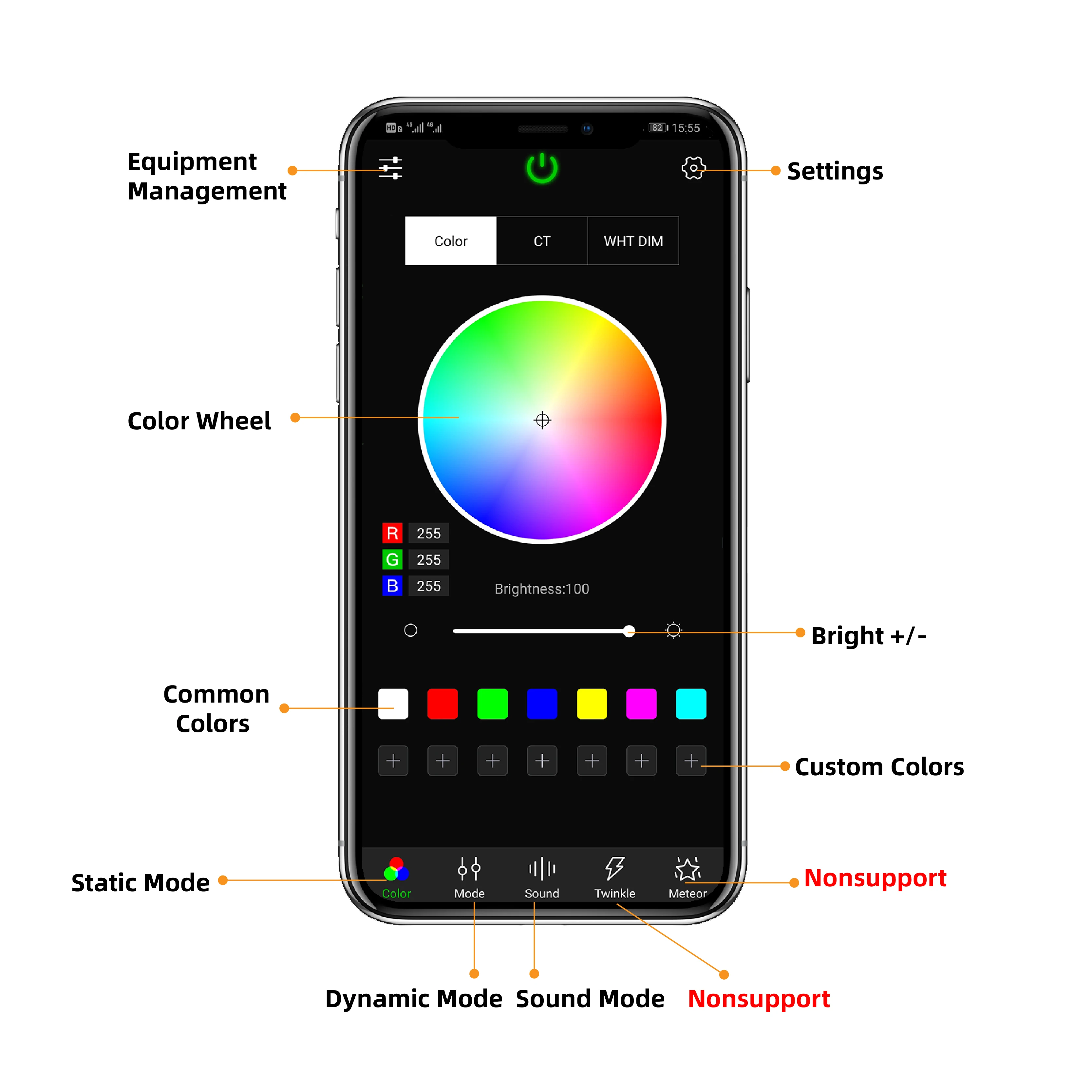 16W RGBW APP Led Lights Ceiling Strarry Sky Effect Car Sound Music Control Light Engine With 0.75mm End Glow Fiber Optic Kit