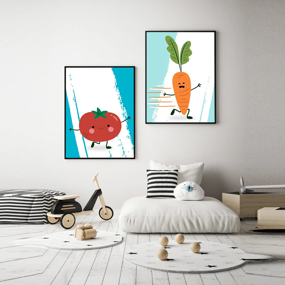 Funny Watercolor Vegetable Posters Prints Onion Tarrot Broccoli Sausage Tomato Canvas Painting Cute Kitchen Wall Pictures Decor