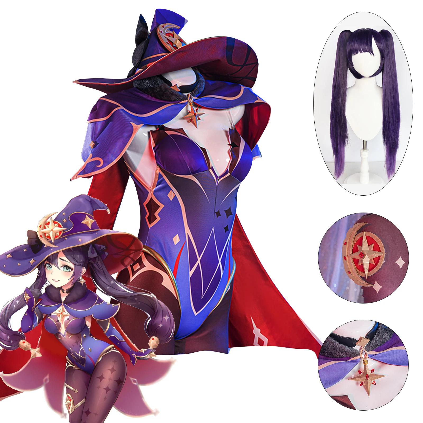 

Mona Cosplay Costume Purple Wig Outfit Hot Anime Game Genshin Impact Cosplay Halloween Carnival Party Sexy Dress Uniform Party