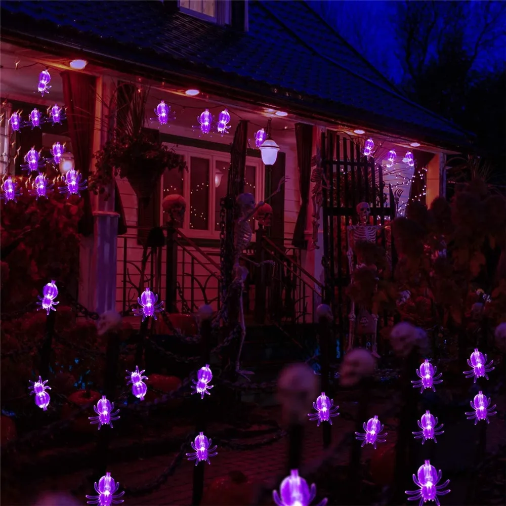 Halloween Horror Led Light 10/20/40LED Purple Spider String Lights Solar Battery Operated Spider Lights for Partnsy Yard Decor