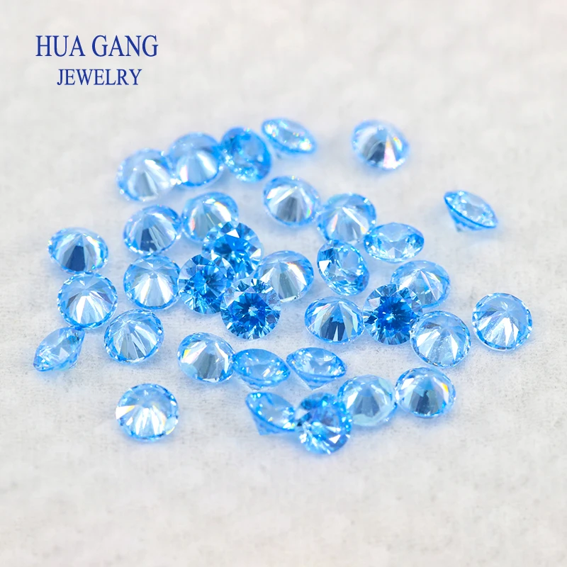 High Temperature Resistance Sea Blue 0.8~15mm Cubic Zirconia Round Shape 5A Brilliant Cut Loose CZ Stone Synthetic Gems