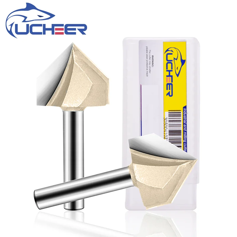 UCHEER 1pc V-router bits 90 ° fresa semplice senza guida per cuscinetti taglierina per rifilatura strumenti per la lavorazione del legno