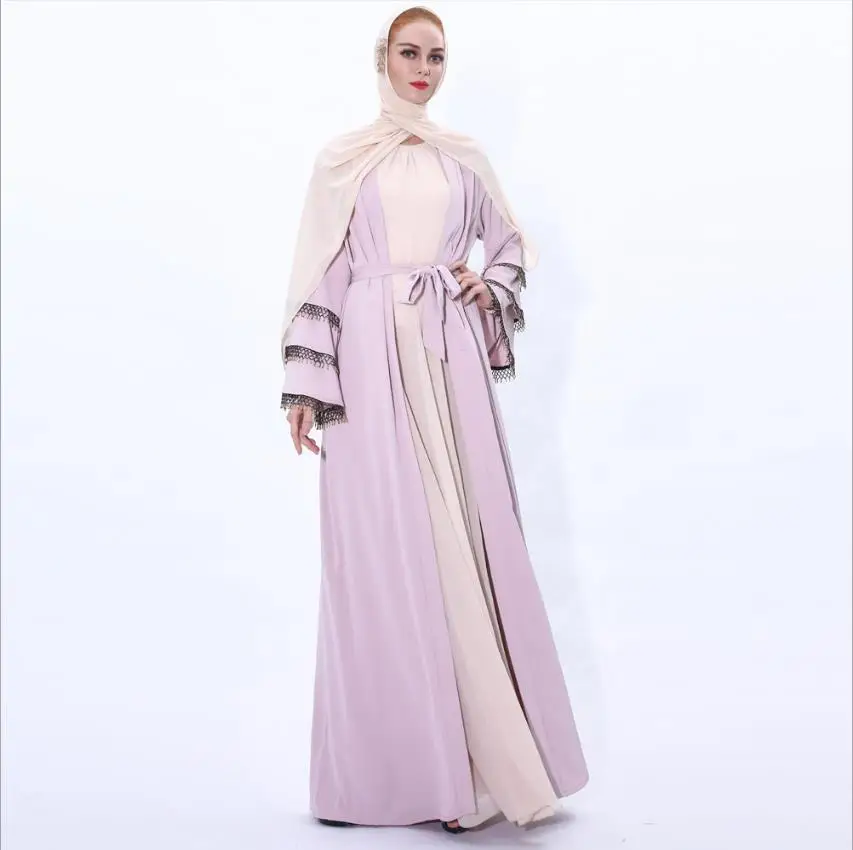 Hand made beading Islmaic kimono peignoir Muslim Abaya open Kaftan Dress Hijab Abayas Cascading flare sleeved Islamic Clothing