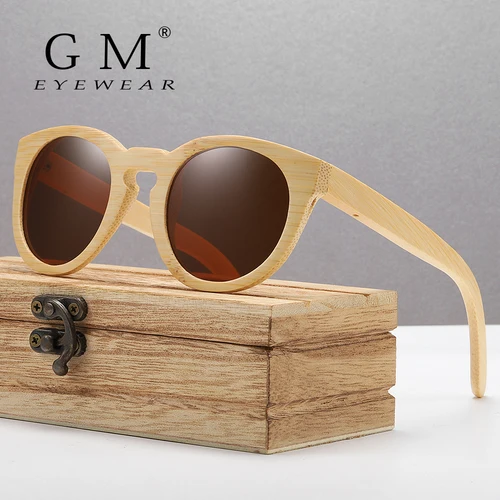 Imagen 1 del producto GM Design Gafas de sol de bambú para mujer con lentes de espejo polarizadas de gafas de sol de madera de bambú con caja de madera