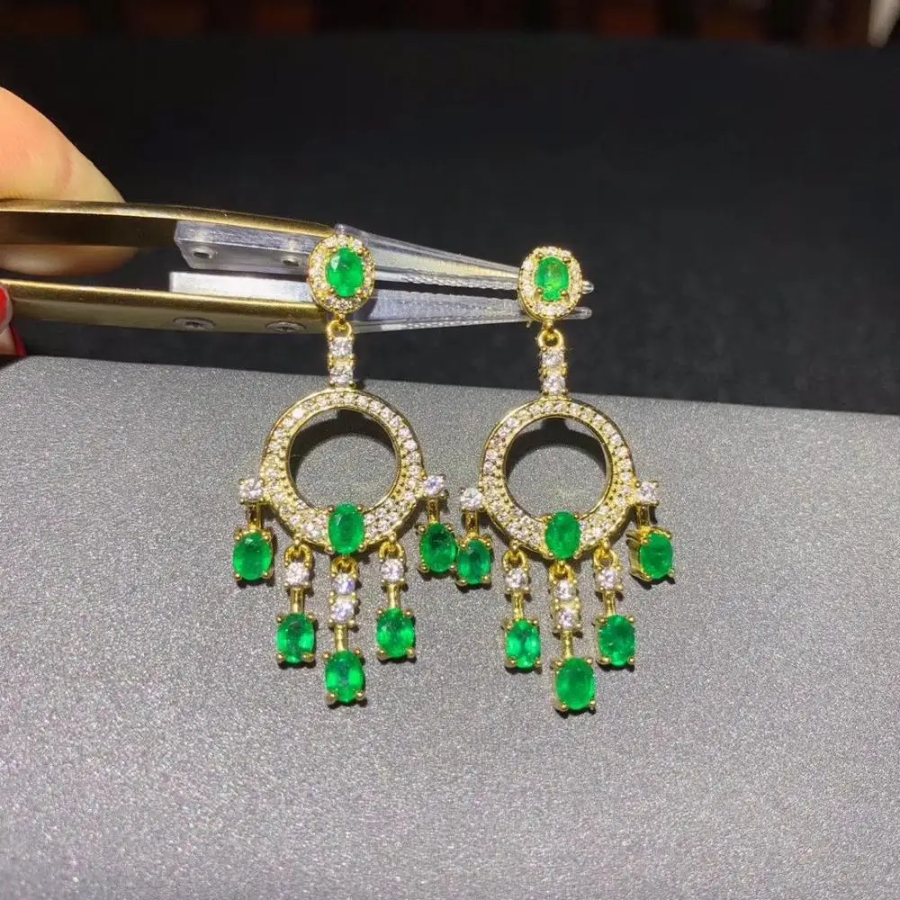 KJJEAXCMY fine jewelry natural Emerald 925 sterling silver women gemstone earrings support test popular hot selling