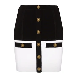 Newest 2024 Designer Skirt Women's High Street Color Block Lion Buttons Mini Skirt