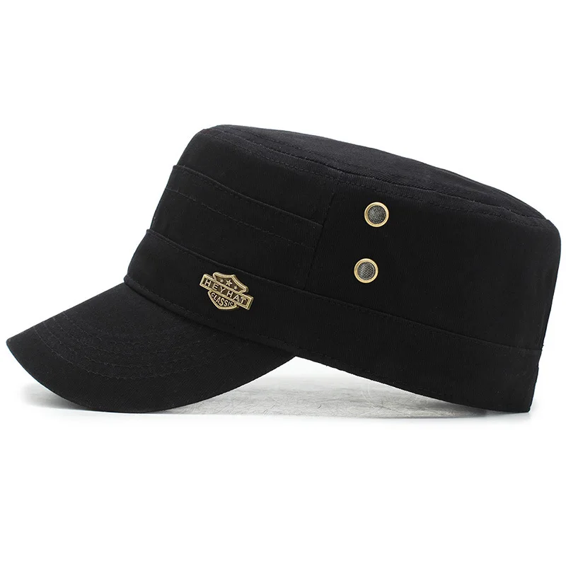 2021 New Men Military Cap Summer Autumn Casual Cadet Hat Washed Cotton Flat Top Caps Female Vintage Army Hats Bone Man Cap