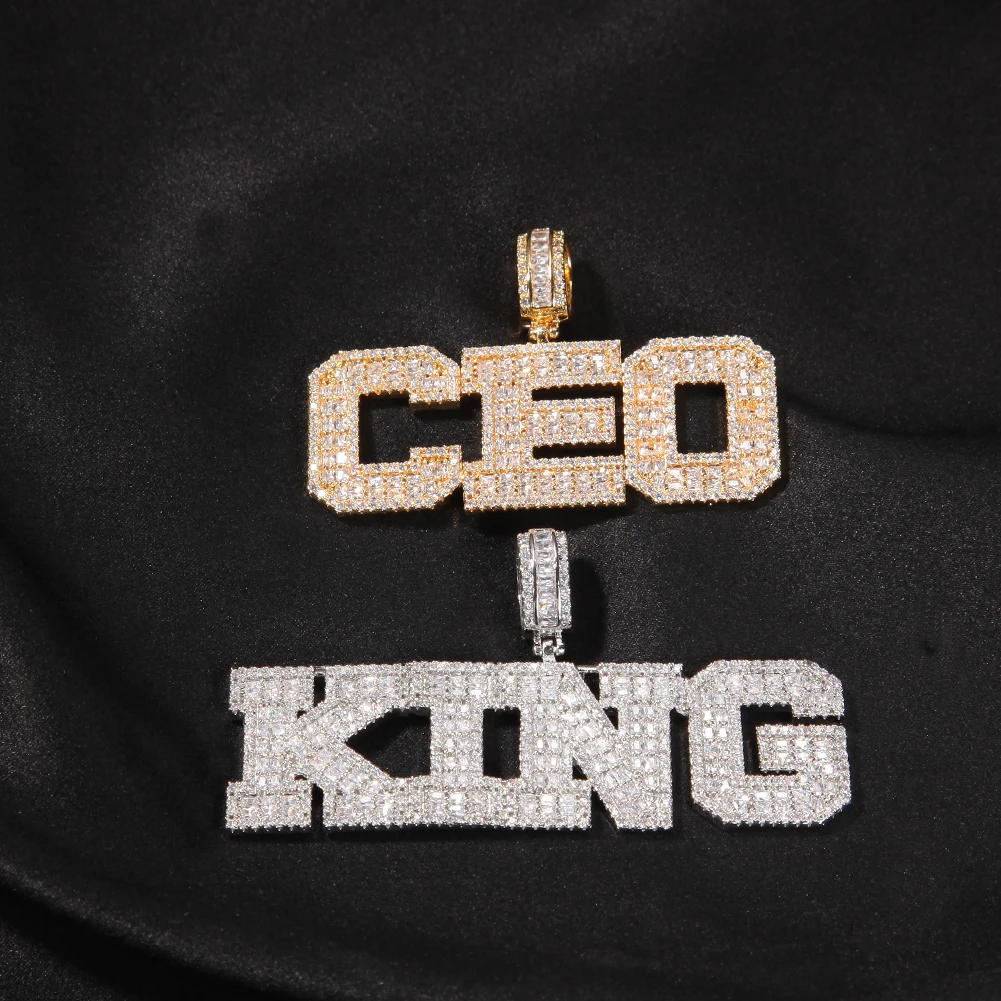 TBTK Customized Name Baguettecz Letter Pendant Iced Out Shinning Cubic Zirconia Personalized Name Necklace Hiphop Jewelry