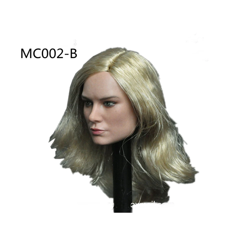 1/6 ratio Brie Larson Carol Danvers Female Head Modeling Model PVC Plant Hair Curls Suitable for 12-Inch Action Figure Body Doll