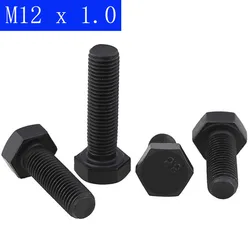 M12 x 1.0 ( 12mm ) Fine Pitch Hex Cap Bolts / Screws, 8.8 Alloy Steel Thread Metric Tap DIN 933 ISO 4017