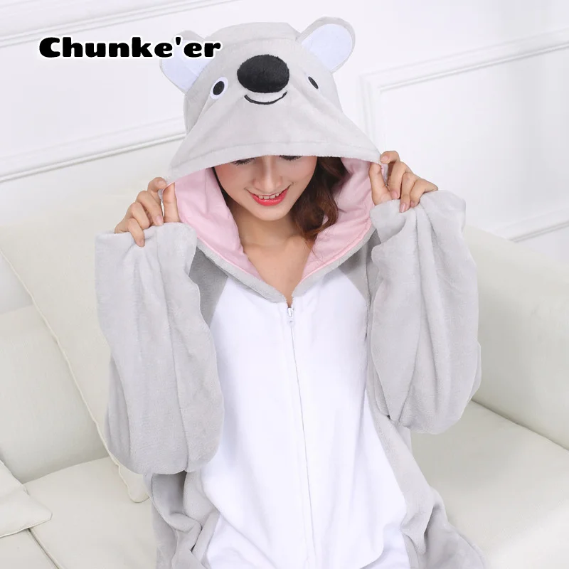 

Cartoon One-piece Pajamas Zipper Version Koala Men's And Women's Adult Animals Large Kabi Flannel Lovers' Home Clothes