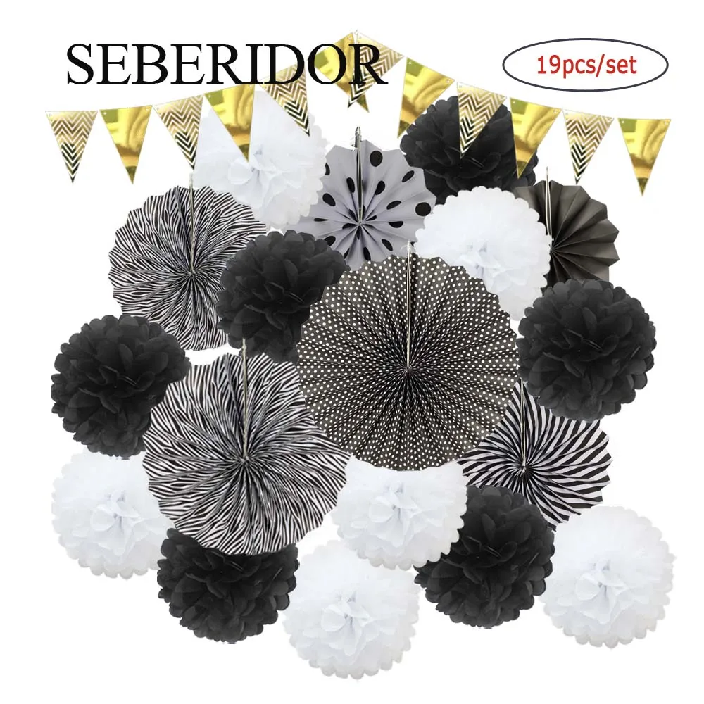 Mixed Size Hanging Paper Fan Tissue Pompom Kit Pink Blue For Boy Girl Baptism Birthday Party Favor Wedding Anniversary Decor