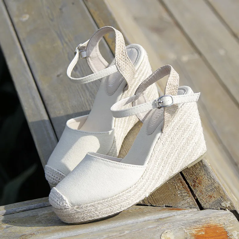 2021 New Buckle Strap Espadrille High Heels Bohemia Lace Wedding Shoes Ladies Sandals Summer Platform Wedge Sandals Women Shoes