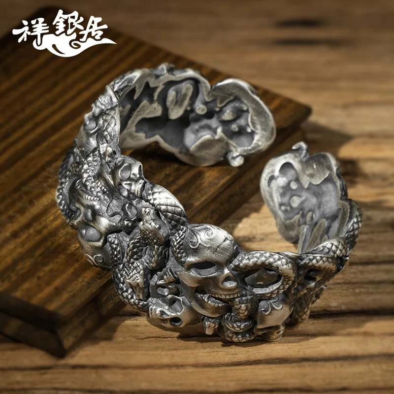 

★Personality silver restoring ancient ways men cool silver silver bracelet 999 fine silver skull silver bracelet armband