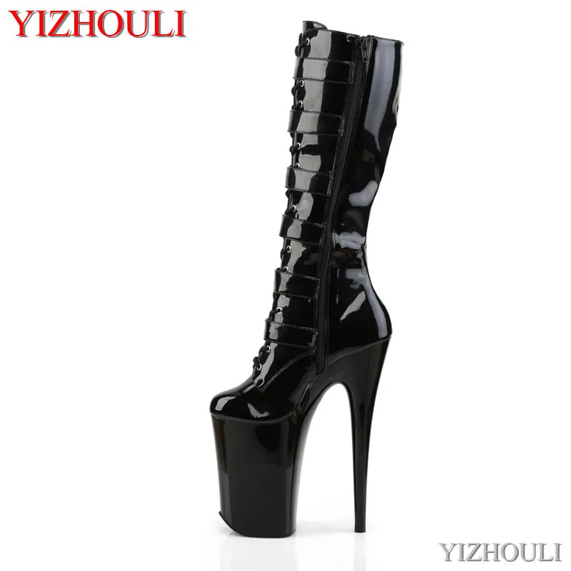 

9 inches high heel boots, banquet 23 cm high heel model high boot, buckle sexy model stage show boots