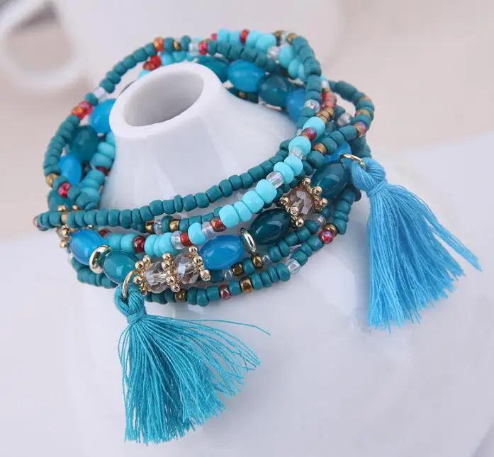 6pcs Bohemian Tassel Charm Multicolors Beads Bracelets Set Women Layers Stone Wristband Bracelet Bangles Factory price