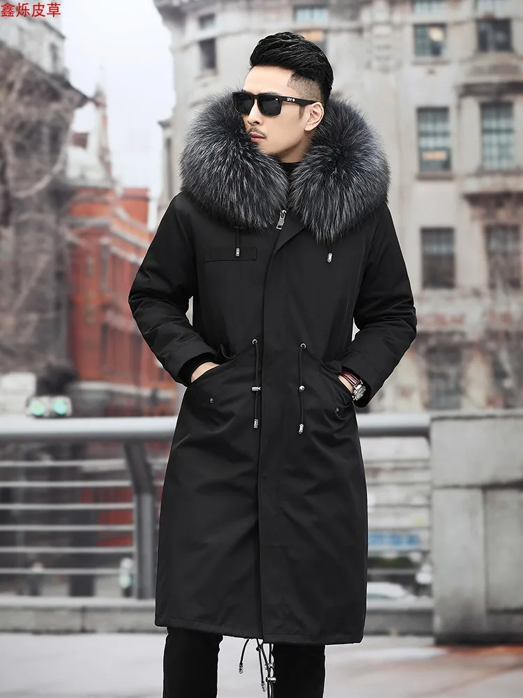 7XL Waterproof X- Long Jacket Men Parkas Winter Man Raccoon Fur Collar Real Fox Fur Coat Fox Fur Lined High Street Men Jacket