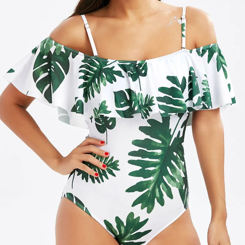 

New word shoulder pineapple leaves variety of flowers can choose European and American explosions one-piece swimsuit Print