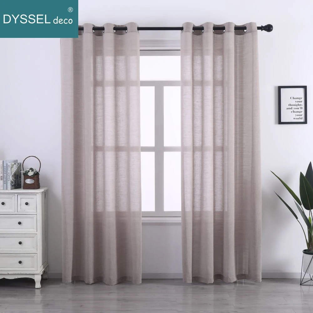 

Solid Home Semi-Sheer Decorative Natural Linen American Style Window Curtains Rod Pocket Grommet Top for Living Room