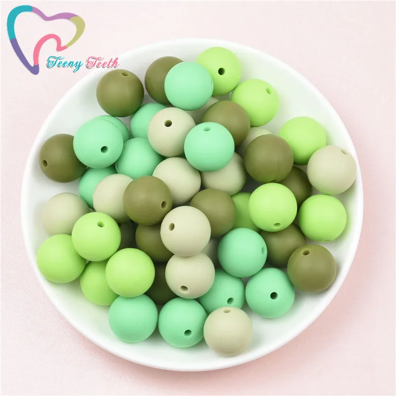 10PCS Sage Green Mix Round 9-15MM Silicone Ball Beads Food Grade Silicone Teether DIY Pacifier Clips Beads Necklace Baby Teether