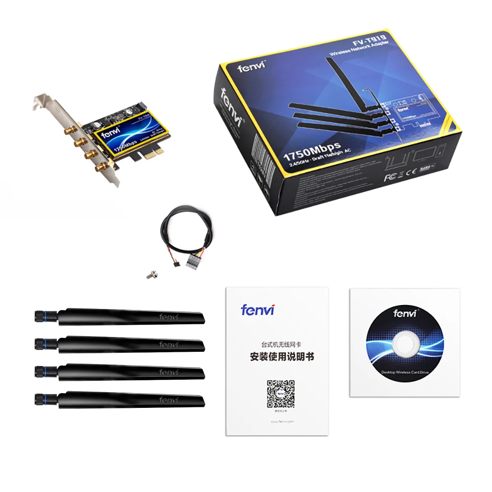 FV-T919 1750Mbps PCIe Wifi Card BCM94360 Dual Band 2.4G/5GHz For MacOS Hackintosh 802.11ac Bluetooth-compatible 4.0 Desktop PC