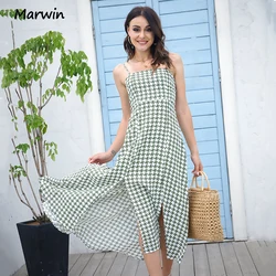 Marwin New Summer Fashion High Quality Spaghetti Strap Long Women Houndtooth Printing High Street Hoilday Style Women Dresses