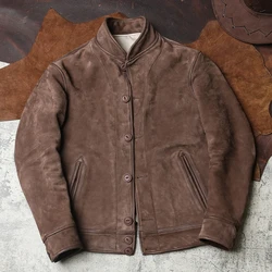 DS640 Asian Size Genuine Cow Skin Cowhide Casual Thick Vintage Street Biker Suede Leather Jacket