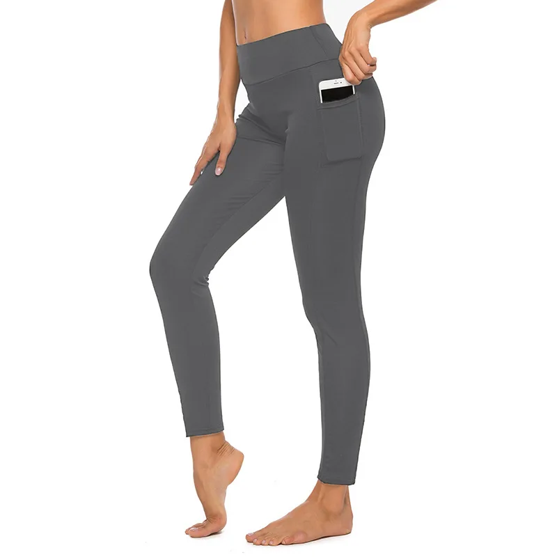 Summer Women's High-Waist Hip-Lift Sexy American Fashion Yoga Pants Pocket Solid Color Casual Sports Fitness Nine-Point Leggings